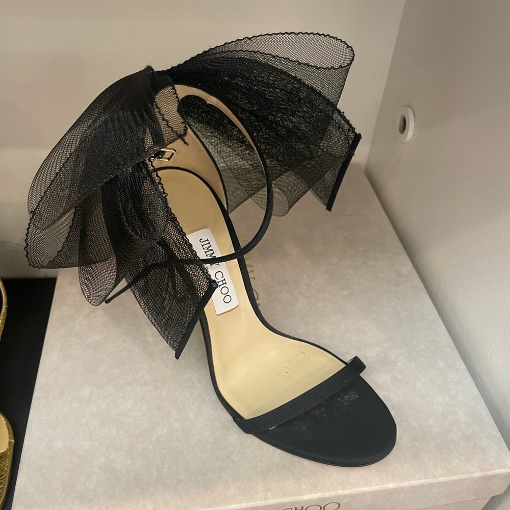 Jimmy Choo Aveline 100 High Heel Bow ankle strap open toe sandal